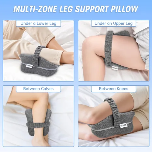 Vista 12 de LITTOAK - Almohada de rodilla para personas que duermen de lado y alivio del dolor de ciática Almohada de pierna para dormir de lado con correa