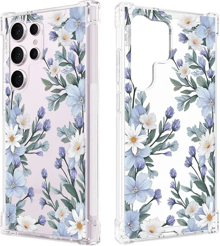 Vista 10 de FL-37 - Funda transparente floral para Galaxy S23 Ultra 5G para mujeres/niñas, bonita funda de teléfono para Samsung Galaxy S23 Ultra, diseño
