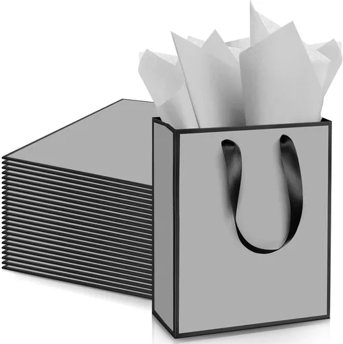Vista 23 de Yeaqee Paquete de 24 bolsas de regalo de papel metálico con asa y tejido de 9 x 7 x 3.1 pulgadas, papel de aluminio dorado, bolsas de agradecimiento