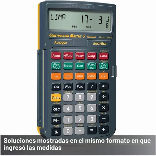 Vista 4 de Calculated Industries 4054 Construction Master 5 en Español - Calculadora de construcción con pies, pulgadas y fracciones para carpinteros