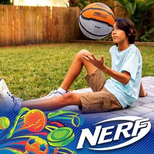 Vista 7 de Nerf Indoor + Outdoor Basketball - Proshot Official Size 29.5" Basketball + Air Inflation Pump - Extra Grip for Gym + Driveway Hoops - Regulation B7