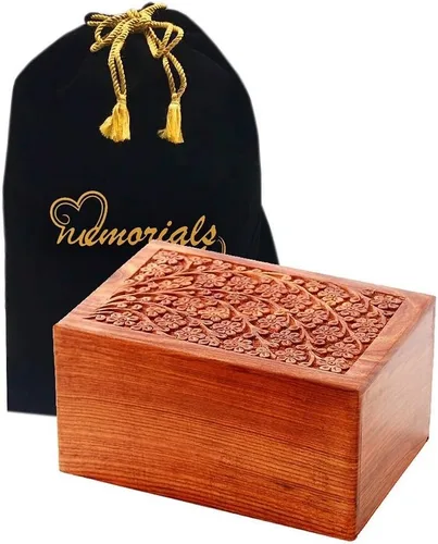 Vista 3 de MEMORIALS 4U Urna de cremación de palisandro sólido con diseño de cruz tallada a mano para cenizas humanas Palisandro macizo