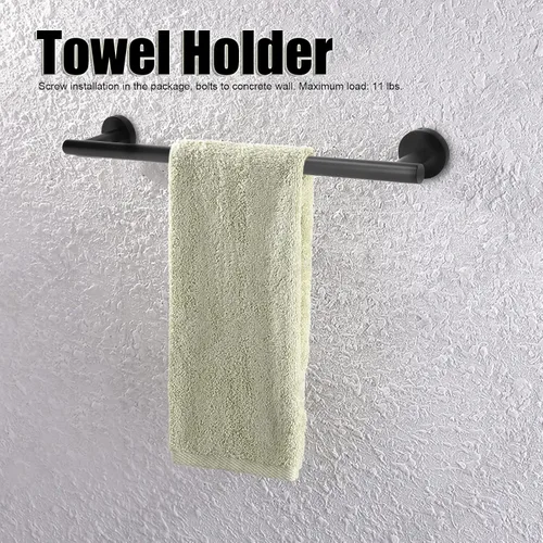 Vista 4 de Toallero para baño, toallero de acero inoxidable 304, toallero negro mate de 17.7 in, toallero de barra simple y elegante para baño, cocina
