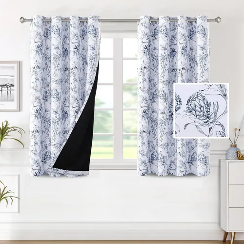 Vista 28 de H.VERSAILTEX - Cortinas 100% blackout con estampado floral de cattleyas, 45 pulgadas de largo, juego de 2 paneles térmicos con forro negro, a prueba