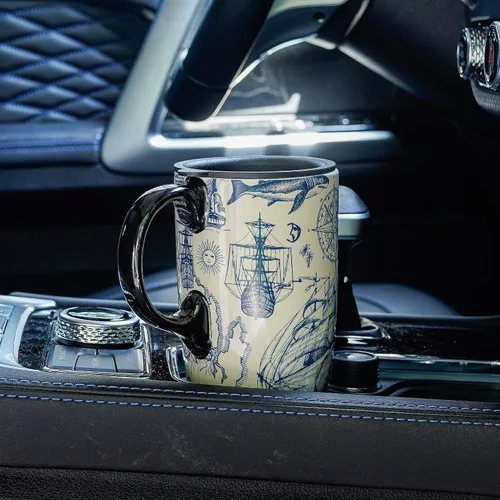 Vista 5 de Topadorn Taza de Café de Cerámica Taza de Viaje Regalo con Tapa de 17 onzas, Taza de Té Alta de Porcelana con Asa para el Hogar y la Oficina, Taza