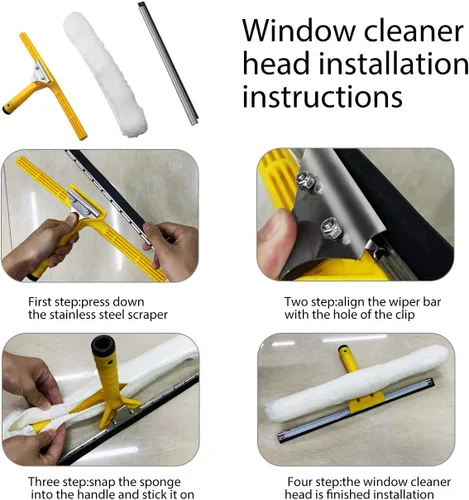 Vista 7 de Escobilla de ventana profesional, herramienta limpiadora de ventanas, kit de lavado de ventanas con poste de extensión (3.5 pies a 10.5 pies)