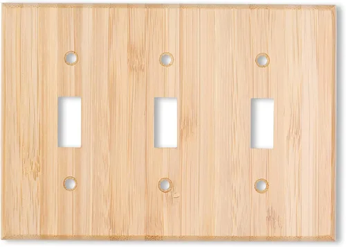 Vista 22 de Placa de Interruptor de Luz Dúplex de Palanca de Madera Maciza de 1 Gang, 4.5" x 4.5", Cubierta de Interruptor de Luz de Bambú de Madera Cruda