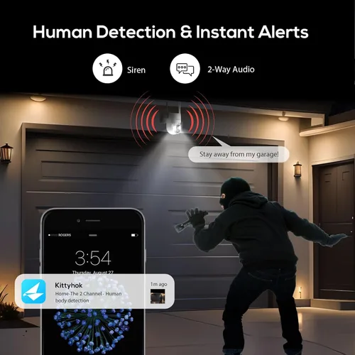 Vista 3 de Kittyhok Sistema de cámara de seguridad solar inalámbrica 8 cámaras de seguridad solar para exteriores 2K Ultr Pan Tilt con detección humana, foco