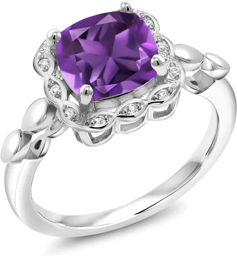 Vista 119 de Gem Stone King Anillo de compromiso de plata de ley 925 de 0.315 in con piedra natal y zafiro blanco creado Anillo de compromiso de boda