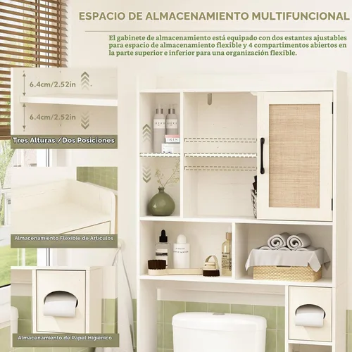 Vista 7 de RUSTOWN Ratán sobre el gabinete de almacenamiento del inodoro, gabinete de Vintage Blanco