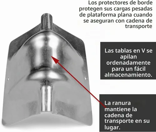 Vista 6 de DC Cargo Mall Cuatro protectores de borde de acero para cadena plana Protectores de esquina de remolque en V Board Plateado