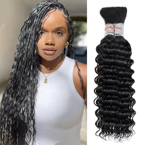 Vista 9 de Cabello humano trenzado para trenzas bohemias, cabello humano trenzado, sin trama, húmedo y ondulado, extensiones de cabello humano trenzado