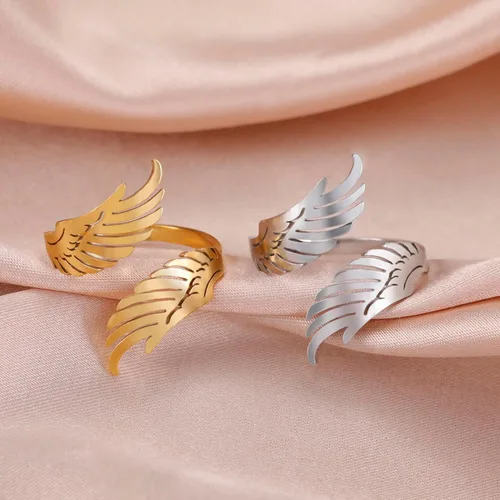 Vista 6 de Dreamtimes Open Ring with Flying Angel Wings for Women and Men Adjustable Stainless Steel Ring Hip Hop Punk Ring