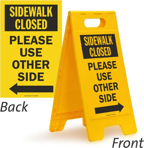 Vista 2 de SmartSign Letrero plegable de dos caras con texto en inglés "Sidewalk Closed - Please Use Other Side with Right Arrow", de 25 x 12 pulgadas