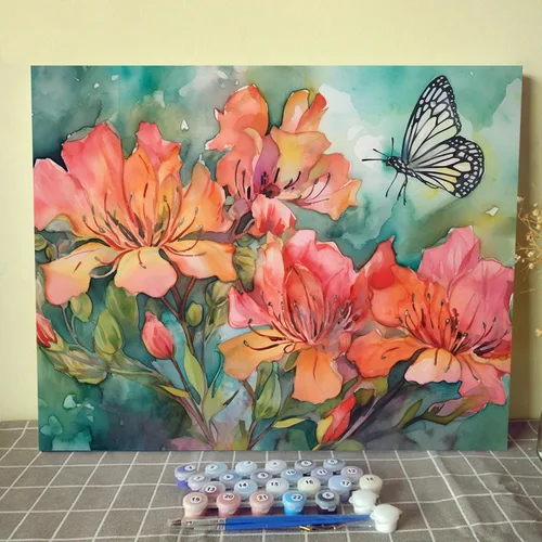 Vista 17 de Tucocoo Kits de pintura de paisaje de girasoles por números con pinceles y pigmento acrílico sobre lienzo para adultos, patrón de mariposas y flores