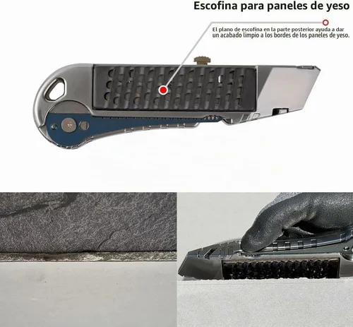 Vista 3 de Cuchillo y escofina para paneles de yeso KL300 – Herramienta de corte de tablero de yeso 4 en 1 con funda de cuero – Cuchillo profesional de corte