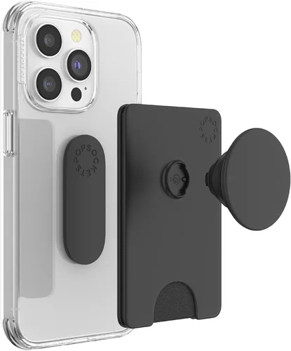 Vista 2 de Cartera para teléfono PopSockets con patada expandible, tarjetero para teléfono - Negro