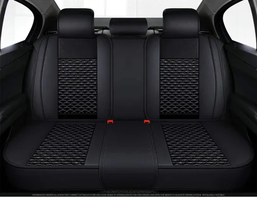 Vista 2 de Bling - Fundas de asiento de automóvil de seda y cuero retro con celosía, ajuste universal (negro básico)