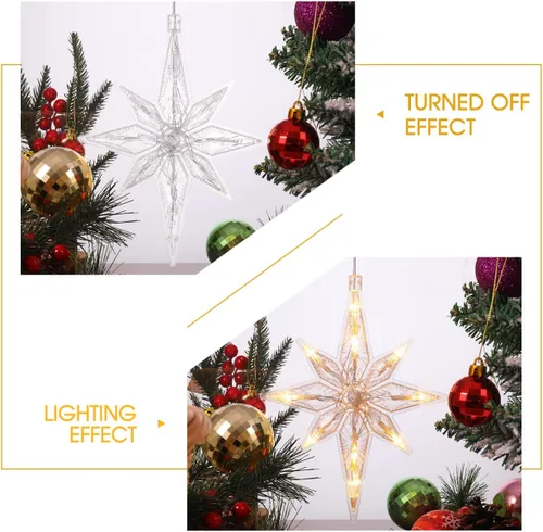 Vista 9 de Uonlytech Luz de ventana de estrella de Navidad, luces LED de estrella colgantes de Navidad con ventosa, funciona con pilas, luz de estrella