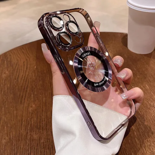 Vista 5 de Uioeua - Funda magnética transparente compatible con iPhone 13 Pro Max, revestimiento de lujo, brillante, transparente, a prueba de golpes
