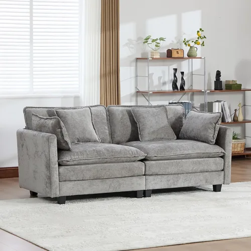 Vista 305 de Sofá seccional modular verde de 111.5", sofás seccionales grandes de 3 plazas para sala de estar, sofá nube oversized de tela chenille con otomana