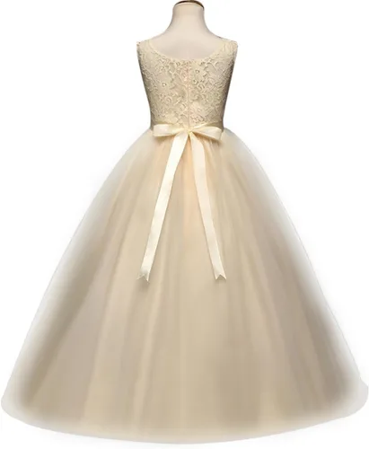 Vista 4 de Vestido Yaphyee largo, de princesa, con flores, formal, para boda, dama de honor, para fiesta, para niña