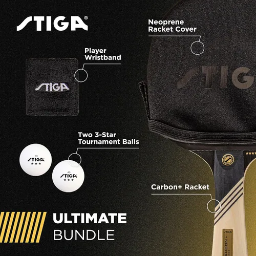 Vista 3 de STIGA Carbon+ Bundle Ping Pong Paddle Set – 7-ply Extra Light Carbon Fiber Blade – 2mm Premium Sponge – Concave Pro Handle – 2 3-Star Tournament