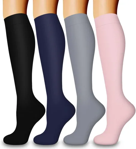 Vista 7 de COOLOVER 4 Pairs Compression Socks for Women & Men Circulation 15-20mmHg -Best Support for Nursing, Athletic, Cycling, Flight