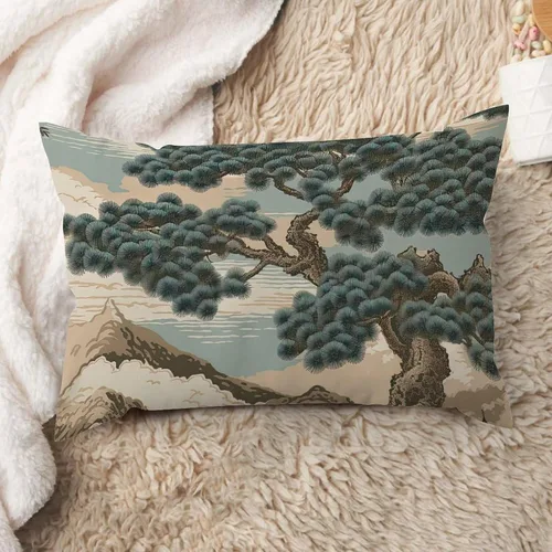 Vista 41 de ArogGeld Funda de cojín lumbar asiática de estilo chinoiserie, de lino marrón, pájaro y flor, funda de almohada asiática para sala de estar, A-6