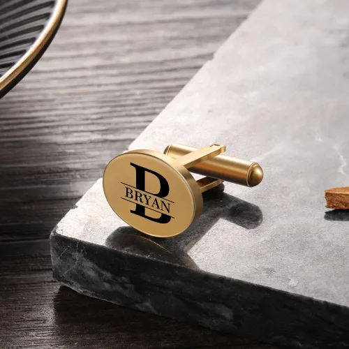 Vista 3 de Gemelos de hombre con nombre personalizado para hombres, gemelos personalizados con 26 letras iniciales del alfabeto, para esposo, a la moda