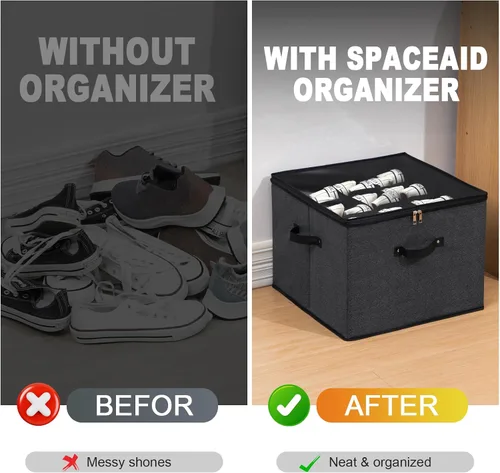 Vista 8 de Mayniu Paquete de 2 organizadores de zapatos - Caben 32 pares, grandes cajas de almacenamiento de zapatos, cubos con mangos reforzados, organizador