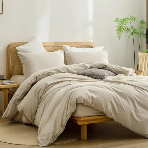 Vista 4 de BESTOUCH Juego de funda de edredón 100 % algodón lavado, tacto súper suave, cómodo, elegante, ligero, juego de ropa de cama de 2 piezas, color gris
