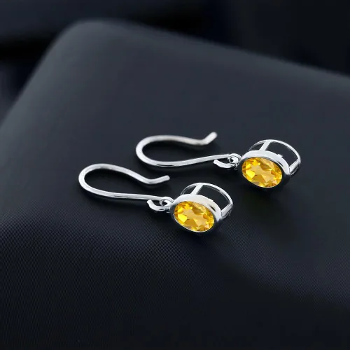 Vista 71 de Gem Stone King Aretes colgantes de plata de ley 925 de 0.276 x 0.197 in con piedra natal ovalada de alambre francés para mujer