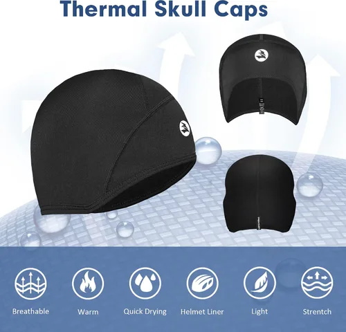 Vista 4 de Lightweight Thermal Skull Cap Ears Warm Cycling Helmet Liner Winter Running Beanie Hats Sweat Wicking