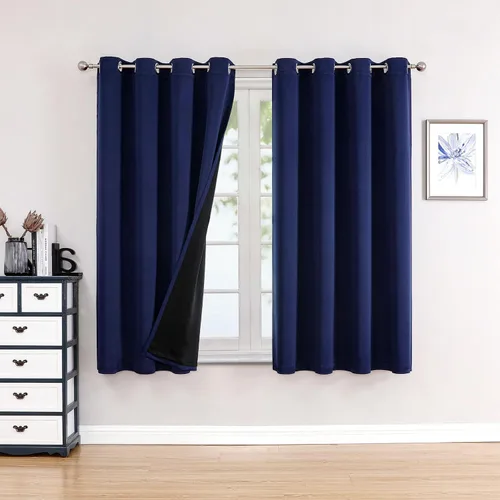 Vista 71 de ChrisDowa Cortinas 100% opacas de 63 pulgadas de largo para dormitorio con forro negro, 2 capas gruesas totalmente opacas con aislamiento térmico