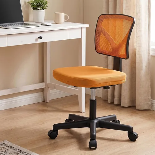 Vista 15 de DUMOS Sillas de oficina pequeñas con ruedas, ergonómicas ajustables para escritorio en casa, silla giratoria con ruedas, sin brazos, cómoda malla