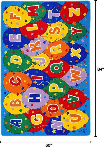 Vista 2 de Champion Rugs Alfombra para niños/habitación de bebé/guardería/aula/sala de juegos. Alfabeto ABC. Globos. Educativo. Divertido. Parte trasera de gel