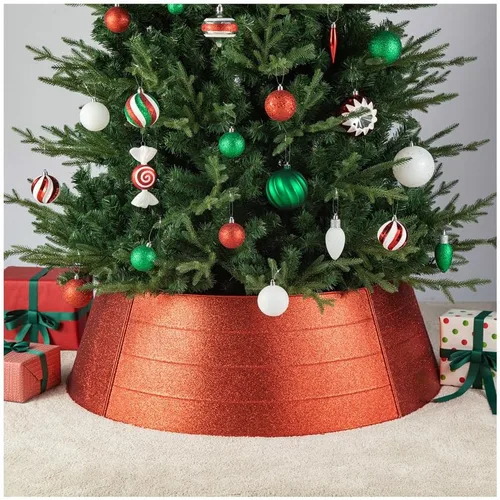 Vista 10 de glitzhome Christmas Tree Collar, 40.5" D Christmas Black Hammered Metal Tree Collar, Decorative Christmas Tree Base Cover Tree Ring for Christmas