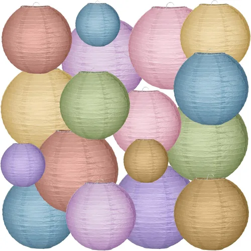 Vista 8 de Glooglitter 16 linternas de papel colgantes bohemias para decoración de fiesta de regreso a la escuela, 4, 6, 8, 10 pulgadas, coloridas linternas