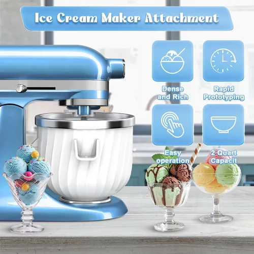 Vista 2 de Accesorio para máquina de helados de 2 cuartos para batidoras KitchenAid, se adapta a 4.5 cuartos de galón, 5 cuartos de galón/6 cuartos de galón