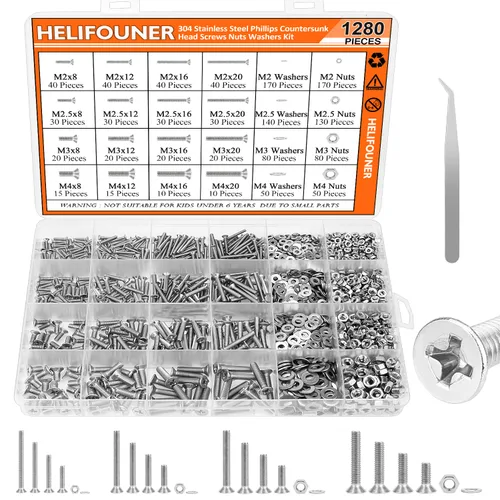 Vista 31 de HELIFOUNER 560 Piezas M2 x 4 mm / 6 mm / 8 mm / 10 mm / 12 mm / 16 mm / 20 mm, Tornillos de Cabeza de Botón con Cavidad Cilíndrica, Tuercas