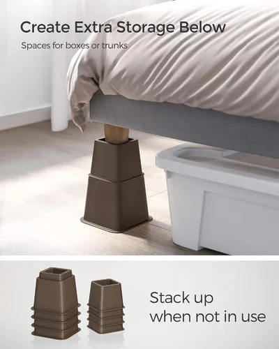 Vista 6 de SONGMICS Elevadores de cama, paquete de 4 elevadores de muebles, elevadores de cama resistentes en alturas de 3, 5 u 8 pulgadas, eleva hasta 1300