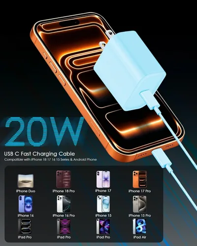 Vista 3 de Cargador AISNI USBC para iPhone Duo/18 Pro Max/17/16/15 Cargador de carga Azul