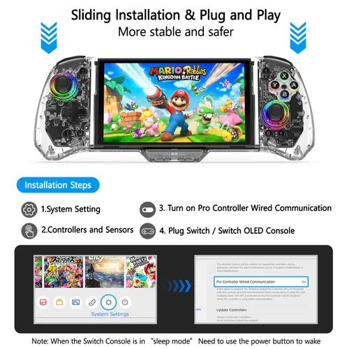 Vista 7 de RREAKA Wireless Joypad Switch Controllers for SwitchOLED, RGB One-Piece Switch Controller Joypad Replacement Controller for Handheld Mode with