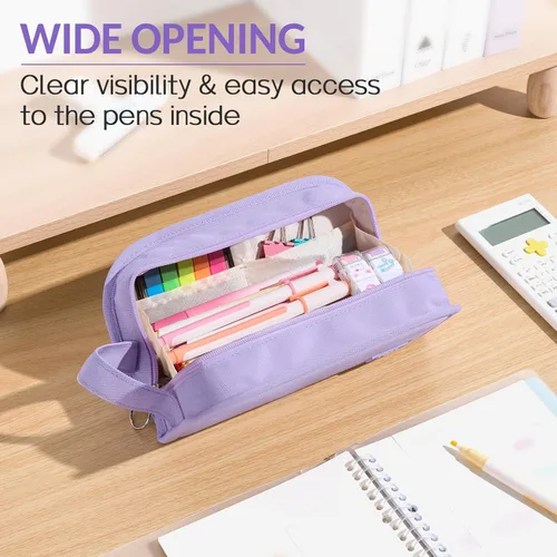 Vista 2 de Sooez - Estuche para lápices con apertura amplia, estuche organizador de gran capacidad para artículos de papelería, bolsa estética para lápices