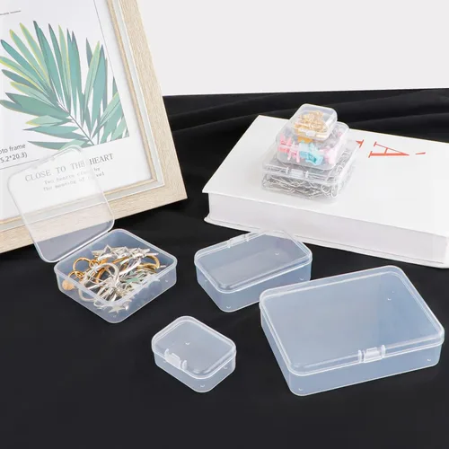 Vista 8 de IBEQUEM 18 mini contenedores de almacenamiento, tamaños mixtos, pequeños recipientes rectangulares de plástico transparente con tapa con bisagras