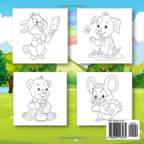 Vista 2 de Cute Happy Animals Coloring Book 82 Pages, For Toddlers and Kids, Ages 3-8, Coloring Book Of Cute Animals Cow, Pig,Rabbit, Dog, Cat, Mouse, Big and
