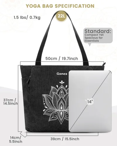 Vista 5 de Gonex Bolsa para Esterilla de Yoga, Bolsa Grande con Múltiples Bolsillos para Mujeres y Hombres, Portador de Esterilla de Lona, Cremallera Completa