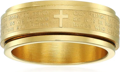 Vista 9 de Amazon Essentials Steeltime - Anillo giratorio chapado en oro de 18 quilates para hombre, con oración Our Father (anteriormente Amazon Collection)