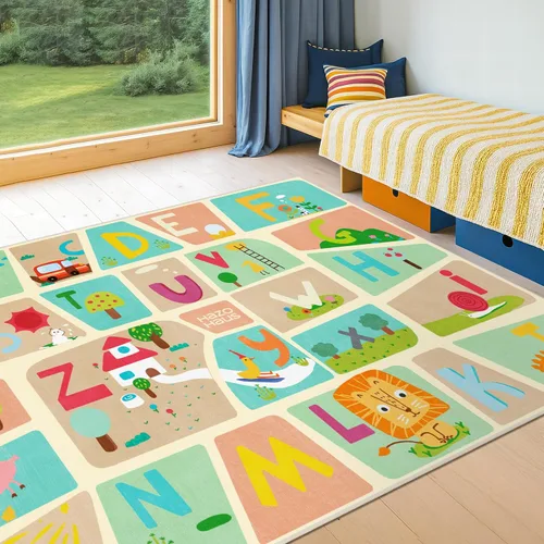 Vista 18 de Alfombra preescolar del alfabeto de 3 x 5 para niños pequeños, alfombra de juego ABC suave para el aprendizaje del bebé, alfombra educativa
